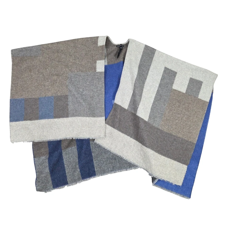 EILEEN FISHER  Open Poncho Women OS Gray Geometric Colorblock Wool Blend - Image 1 of 4