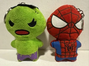 Lot Of 2 Marvel Avengers Mini Plush Keychains Spiderman & The Hulk - Picture 1 of 2