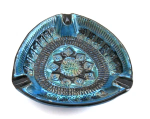 Rosenthal Netter Italienische Keramik Aschenbecher Mid Century Modern 3-seitig blau signiert - Bild 1 von 6