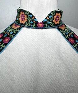 Vintage 60er Mod weiß Maxikleid Set S Blumenbesatz Neckholder Kleid Boho Festival - Bild 1 von 21