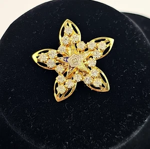 Goldfarbene klare Strass Orden des östlichen Sterns Anstecknadel Vintage 1,25 Zoll - Bild 1 von 5