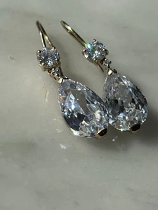 Vintage Natural Zircon Drop Earrings 9ct Gold - Picture 1 of 8