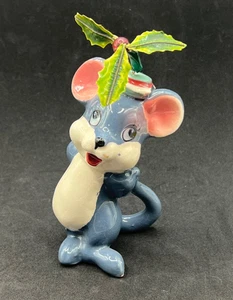 Seltene Vintage Porzellan Weihnachtsmaus mit Mistelzweig 1950 - Bild 1 von 12