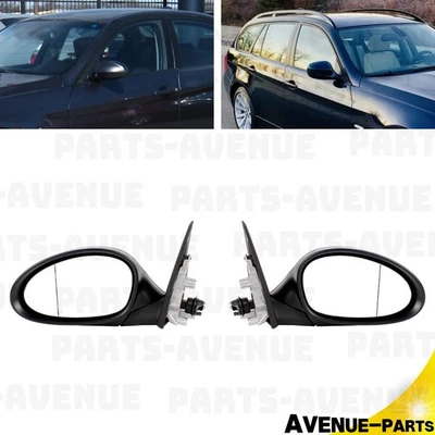 Par de espejos retrovisores de puerta para BMW E90 E91 2006-2008 línea ciega memoria negro lado derecho y derecho Foto 1 de 4