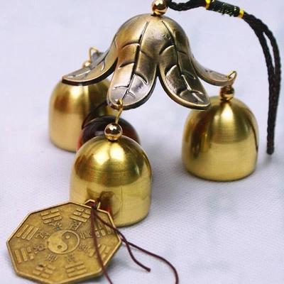 Metal Antique Lucky Wind Chimes 3 Bells Outdoor Home Garden Hanging Decor 48cm - Image 1 of 4