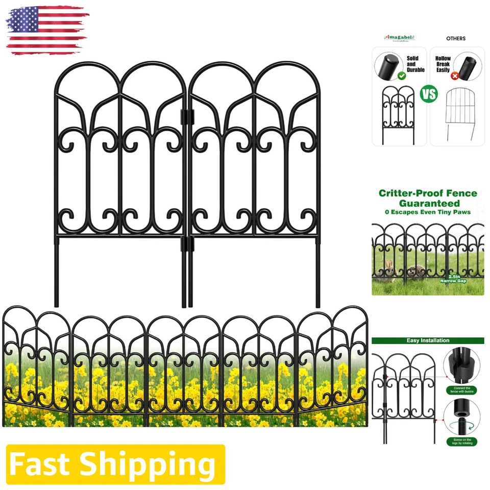 Amagabeli 18in X 7.5ft Decorative Garden Fence Gfp004 Coated Metal Outdoor Iron