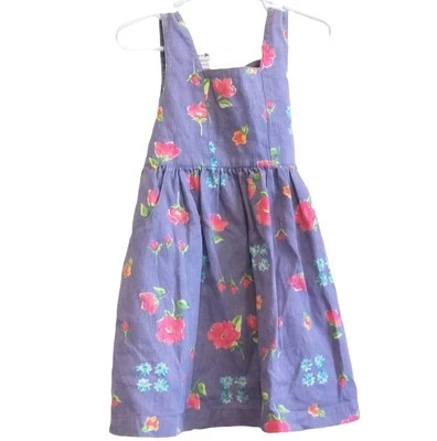 VTG OshKosh Girls Overall Pinafore Dress  Bibs Purple Floral Waffle Weave Sz 4T - Image 1 of 4