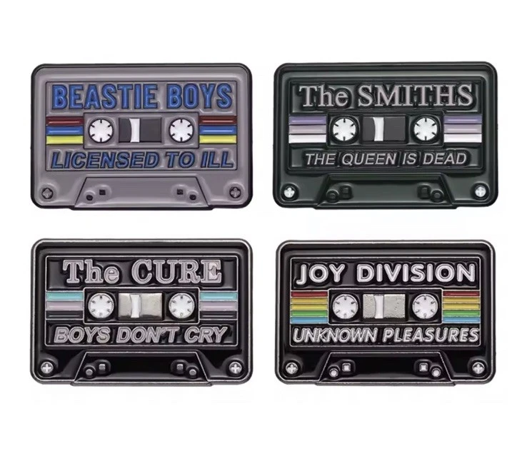 4 Music Cassette Tape The Smiths Joy Division The Cure & Beastie Boys Pin Badges - Image 1 of 1