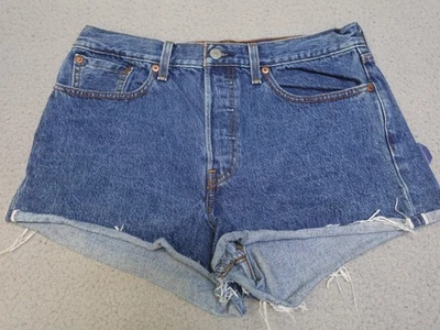 Levis Denim Shorts Womens 30 Blue White Oak Cone Denim Cutoff Raw Hem High Rise - Image 1 of 4