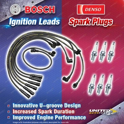 Bosch Ignition Leads + 6 x Denso Spark Plugs for Ford Maverick DA KY60 DA WGY60 - image 1 of 2