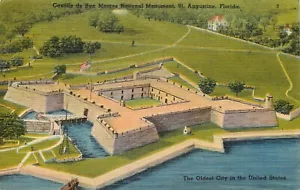 Postales Florida Castillo de San Marcos Lino Vista de Pájaro 1948 Lino - Imagen 1 de 2
