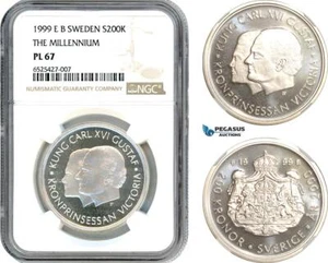 AI307, Sweden, Carl XVI Gustaf, 200 Kronor 1999 EB, The Millennium, NGC PL67 - Picture 1 of 1