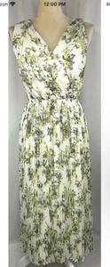Alex Marie Dress Blouson Midi 16 Pleated Sleeveless Modest White Green New - Picture 1 of 11