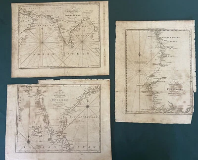 3 mapas grabados originales 1796 Océano Índico Portugal Hindostán Malham Gaceta Naval Foto 1 de 4