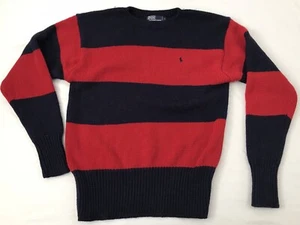 Polo Ralph Lauren 90's Wool Striped Sweater Large Red + Blue Chunky Knit Vintage - Picture 1 of 9
