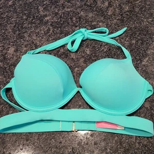 Victoria Secret Bikini Top 36C Turquoise Pushup Halter - Picture 1 of 4