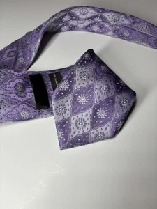 Black Brown 1826 Men’s 100% Silk Floral Tie Purple Geometric Necktie - Picture 1 of 6