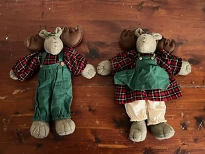 Stofftier Elchpaar, Weihnachtsmotiv, Materialmix - Bild 1 von 7