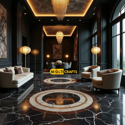 Premium Black Marble Inlay Flooring for Sophisticated and Elegant Interiors - Image 1 of 4