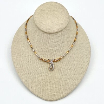 Collar de oro amarillo/blanco de 21 quilates con lágrima de diamantes de 1,0 ctw de 15" (I-45445) Foto 1 de 4