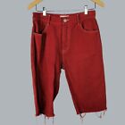 Vale Womens Denim Shorts 28 Red Bermuda Raw Hem Cotton Zipper Vale