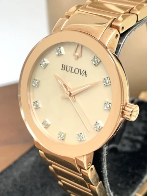 Bulova Women's Watch 97P132 Quartz Diamond Dial Rose Gold Stainless Steel 30mm - Image 1 of 4