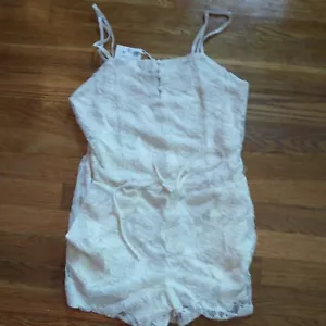 ZARA Women Ecru Ivory Lace Romper Drawstring Adjustable Straps Jumpsuit Small S - Picture 1 of 11