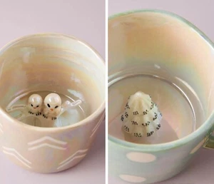 2 ANTHROPOLOGIE SNOWBOUND TREE & SNOWY OWL DOTTED LUSTER MUG Christmas holiday - Picture 1 of 7