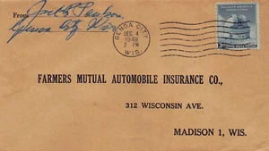 Wisconsin Cover 1948 GENOA CITY to Farmers Mutual Auto Insurance Madison - Picture 1 of 3