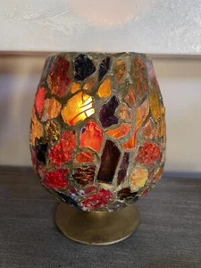 "Soporte candelabro pilar de vidrio mosaico con patas vintage hecho a mano 6,5"" de alto" - Imagen 1 de 9