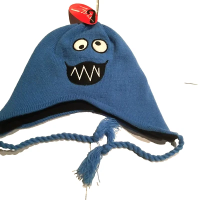 JIGLZ Kids Boys Girls Blue Monster Hat With Tassels 4-12 Years