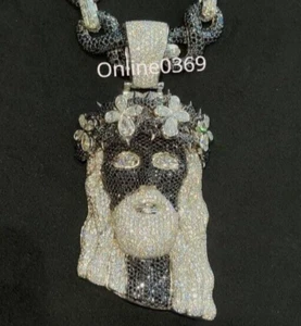 3.15ct Black & White Cubic Zirconia 3D Jesus Pendant in White Gold Plated Silver - Picture 1 of 5