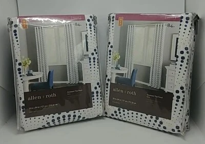 2 NEW Allen + Roth SHELLY Navy 84" Cotton Light Filtering Curtain Panels (B2-C14 - Image 1 of 4