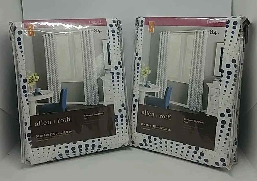 2x Allen Roth #3491236 Navy 50x84" Cotton Light Filtering Curtain Top Panels