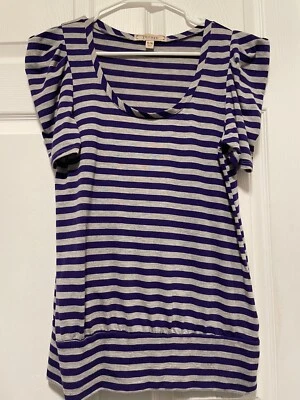 DECREE Top Camisa Blusa XL 16 Busto 36 Largo 28 Gris Azul Rayas Manga Poof Foto 1 de 3