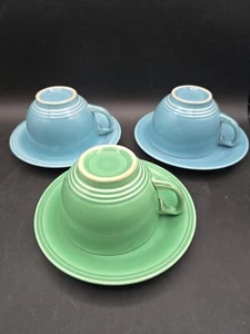 Lot 3 Homer Laughlin Mothers Carnival Oats 1930s Colors Cup Saucers - Picture 1 of 13