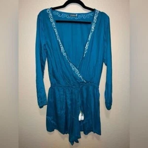 Pagliaccetto Earthbound trading Co manica lunga blu ricamato taglia small rayon - Foto 1 di 5
