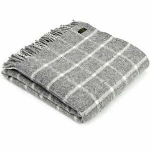 TWEEDMILL TEXTILES KNEE RUG 100% Wool Sofa Throw Blanket CHEQUERED CHECK GREY - Picture 1 of 12