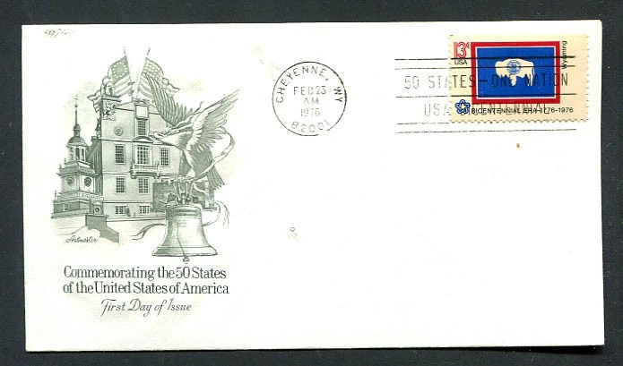 USA : Scott # 1676 State Flags - Wyoming - FDC - Artcraft Cachet - Image 1 of 1