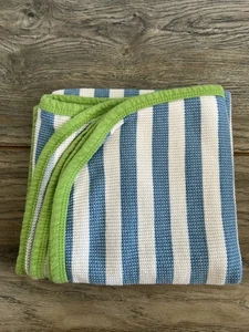 Gerber baby thermal receiving blanket green trim blue white stripes waffle weave - Picture 1 of 7