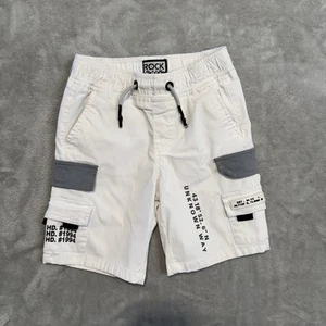 Rock Salt Boys White Cargo Shorts Size 6 L Elastic Waist Summer Playwear - Picture 1 of 11