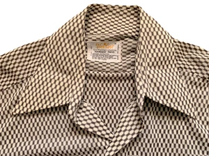 Vtg 60s VanCort Nylon Semi-Sheer Check Hipster Disco Leisure Suit Shirt (M) READ - Picture 1 of 12