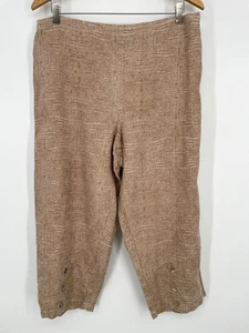 NEW Click color me cotton womens XL 100% Linen capri pant elastic waist tan grid - Picture 1 of 9