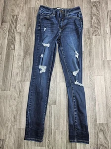 Pantalones de mezclilla SO para mujer 7/28 azul tiro alto ajustados desgastados elásticos rasgados lavado oscuro - Imagen 1 de 14