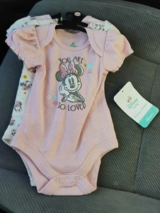 Disney Baby Set Of 3 Bodysuit Minnie Mouse Size 0-3 Months Brand New With Tags - Picture 1 of 4