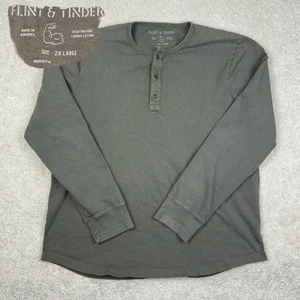 Flint & Tinder USA Huckberry Heavyweight Henley Olive Carded Cotton Shirt 2XL - Bild 1 von 13