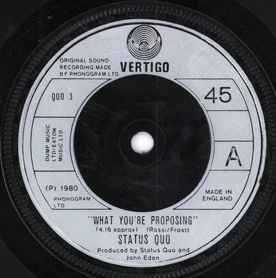 Status Quo What You're Proposing 7" vinyl UK Vertigo 1980 in generic sleeve QUO3 - Photo 1/2