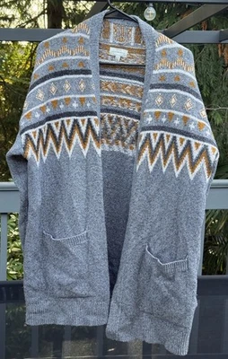 Abrigo para mujer Lucky Brand Fair Isle frente abierto gris y outmeal talla XL Foto 1 de 4