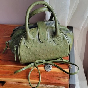 WEL JAPAN Rare OSTRICH Exotic Leather Military Green Handbag Tokyo - Picture 1 of 11