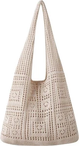 Knitted Shoulder Tote Bag Large Crochet Beach Hobo Aesthetic Apricot - Picture 1 of 7